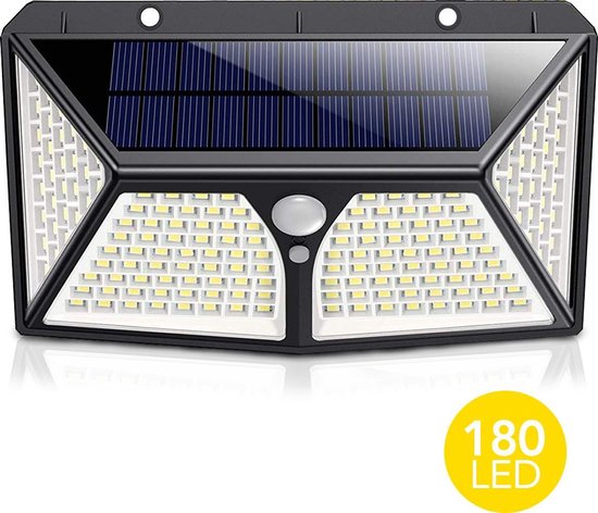 LifeGoods Solar Buitenlamp met Bewegingssensor - 180 LEDs - Wit Licht - Tuinverlichting op Zonneenergie - IP65 Waterdicht - Voor Tuin/Wand/Oprit