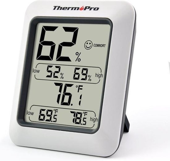 ThermoPro TP50 Hygrometer Digitaal - Voor binnen - Incl. vochtigheidsmeter - Wit
