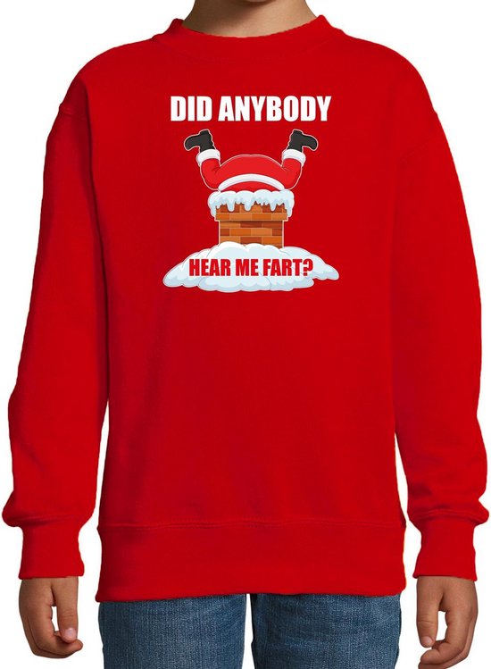 Fun Kerstsweater / Kerst trui Did anybody hear my fart rood voor kinderen - Kerstkleding / Christmas outfit maat 98 tot 176 - Kersttrui