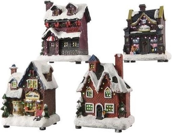 Kerstdorpen bouwen kersthuisjes speelgoedwinkel 12 cm - Met verlichting - Kerstversieringen/kerstdecoraties