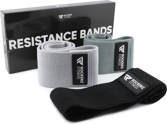 Rockerz Fitness® - Weerstandsbanden - Booty Band - Resistance band - Fitness elastiek - 3 Stuks - Zwart