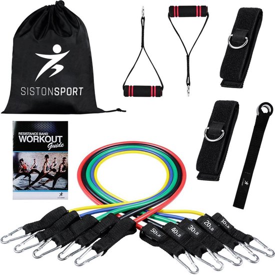 Siston - Luxe Fitness Weerstandsbanden - Incl. 2 Handvaten - 11 Stuks