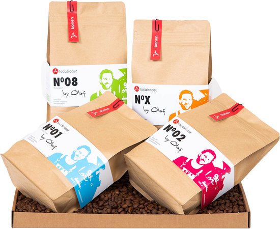 Localroast Koffie Proefpakket | Cadeaupakket | Vers gebrand | Bonen| Top selectie | 4 x 250g | Van lokale microbranderij