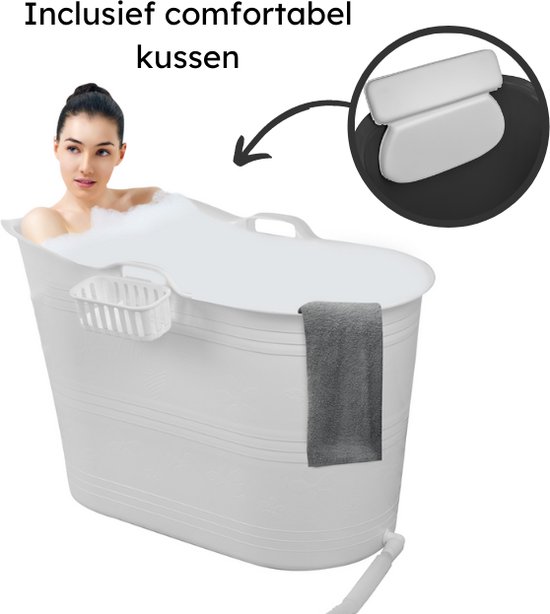 EKEO Zitbad 100CM- 210L - Mobiele badkuip - Bath Bucket - Inclusief kussen - Wit