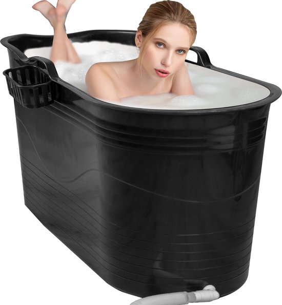 EKEO - Zitbad Bath Bucket XL - 125 cm - Ligbad - Zitbad - Zwart (inclusief gratis hoofdkussen)