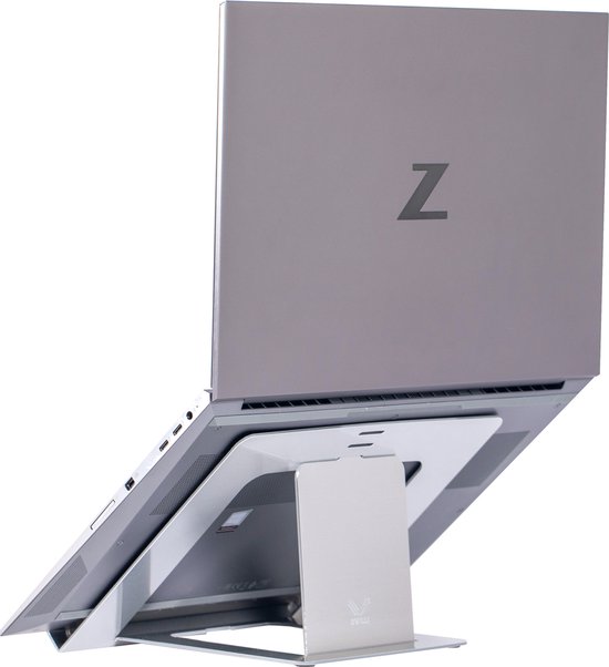 OviStand XL - Ovilli - Lichtgewicht Opvouwbare Aluminium Laptop Standaard - 138 gram en 2 mm dik - Ergonomisch Verstelbaar – Luxe Zakje – Made in NL