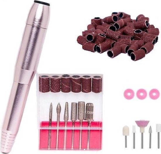 Beautyzchoice Elektrische Nagelvijl - Nagelfrees- Manicure en Pedicure set - 56 Schuurrolletjes - 11 Opzetstukken - Rosé/Goud