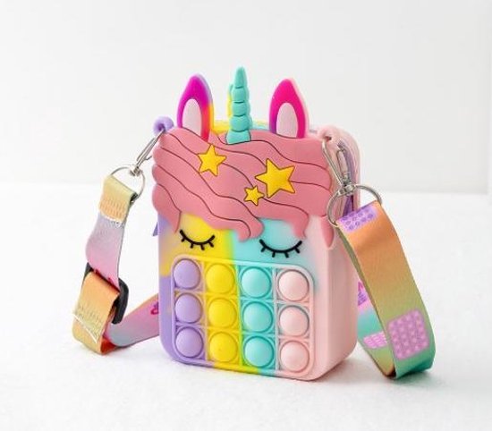 Pop it tas -Zacht kleur Regenboog - cadeautip - sling tasje - Unicorn sling tasje - fidget toys - pop it tasje