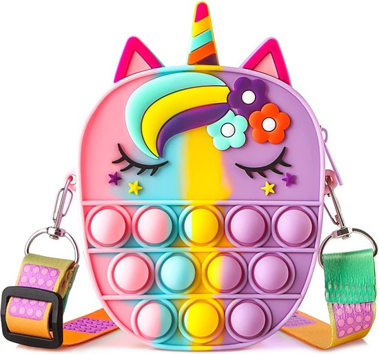 RAINBOW UNICORN POP IT BAG // Trend 2022 - fidget toys - pop it - pop it tas - kinderspeelgoed - speelgoed voor meisjes - unicorn speelgoed - cadeau kind - accessoire - anti stress
