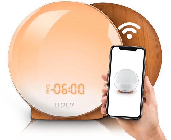 UPLY Wake Up Light - Licht Wekker - Wekker Radio - Wekker Met Licht - Smart Clock - WiFi - Google Home | Amazon Alexa