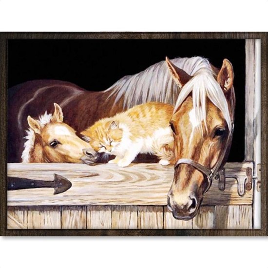 Eagle® Diamond Painting Volwassenen - Paarden in Stal - 40x30cm - Ronde Steentjes