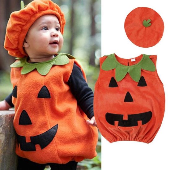 Pompoen Kostuum voor Kinderen - Baby Photoshoot - Verkleedkleding - Oranje - Maat 6-12 Maanden
