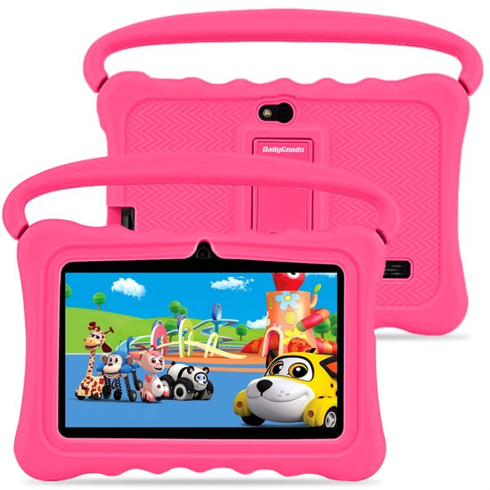 Dailygoods® Kindertablet - Tablet - 7 Inch - Nieuw 2022 model - Android 10.0 - Langdurig gebruik - Kids Proof - Alternatief Kurio - 16GB - Kindertablet vanaf 3 jaar - 2500 mAh Batterij - Videoland - Netflix - Gratis Beschermende Hoes - Roze