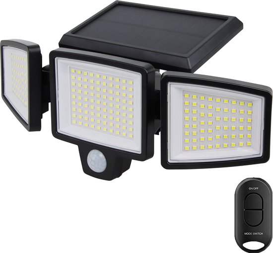 Auronic Buitenlamp - Zonne-energie - Bewegingssensor - 210 LED's Wandlamp - Tuinverlichting - IP65 - Zwart - 1 Stuks