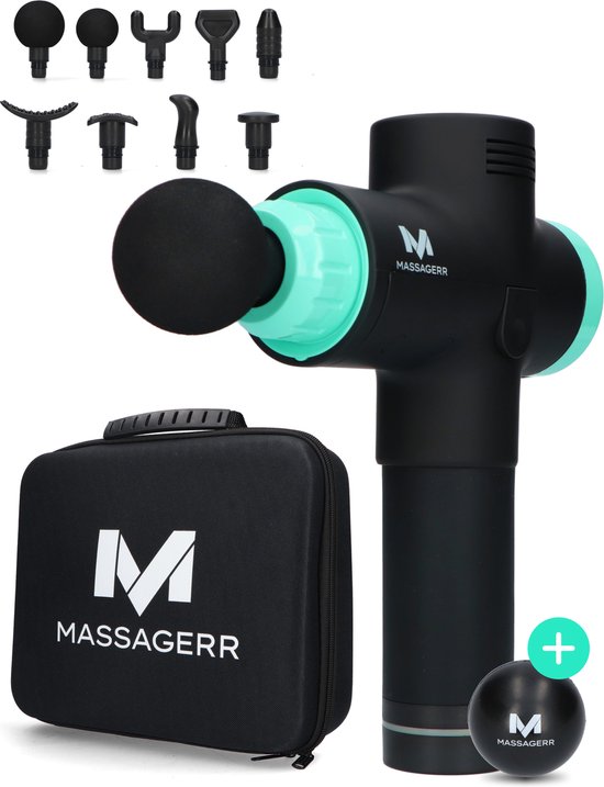 Massagerr® Massage Gun - 30 Snelheidsniveaus - 9 Opzetstukken – Incl. Koffer en Stressbal - Massage Apparaat – Sport en Relax Massage