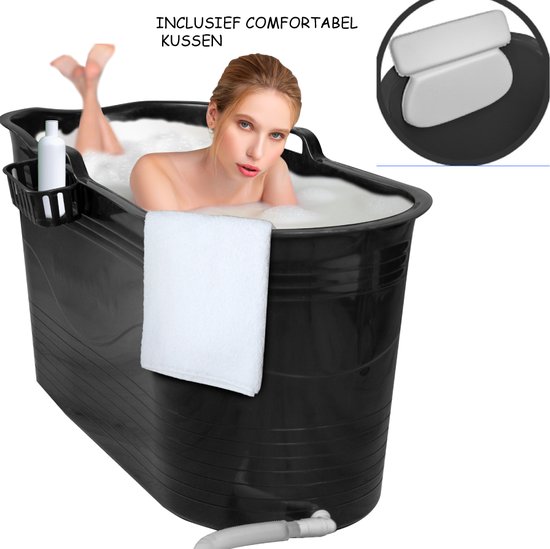 LIFEBATH - Zitbad Mira - Bath Bucket XL - Inclusief hoofdkussen - 400L - Ligbad 122 cm - Zwart