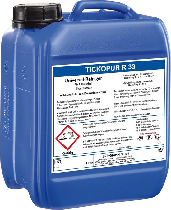 TICKOPUR R33 - 5L Reinigingsconcentraat voor airbrush nozzles, schaafkop, sieraden, fietsketting, carburateurs en veel meer! (ultrasoon vloeistof - reinigings - reiniger - reinigingsmiddel - middel)