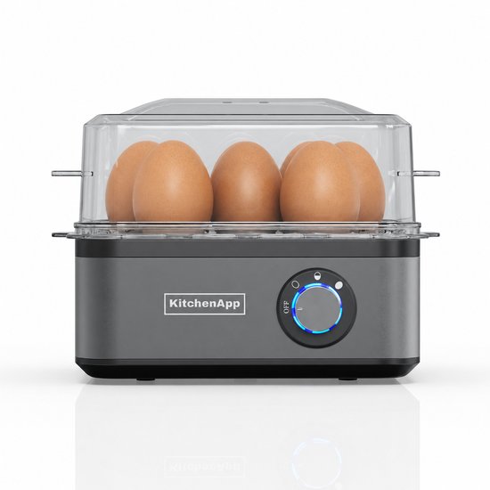KitchenApp Eierkoker elektrisch - Geschikt voor 8 eieren - Met timer - Inclusief maatbekertje - Zilvergrijs