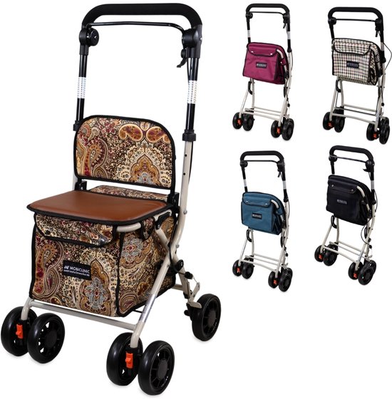 Mobiclinic Coliseo - Boodschappentrolley - Rollator - Met zitje - Shopper rollator - Inklapbare rollator - 19 L - 4 wielen - Gepolsterde zitting - Boodschappen rollator - Met Remsysteem - Bruin