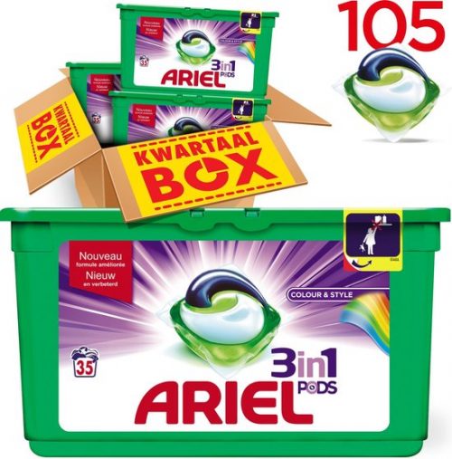 Ariel 3in1 PODS Colour & Style - Kwartaalbox 105 Wasbeurten - Wasmiddel Capsules