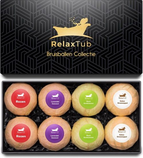 Bruisballen Set van RelaxTub® - Bevat Natuurlijke Kokosboter en Arganolie - 8 x 80g XL Formaat - Bruisballen voor Bad...