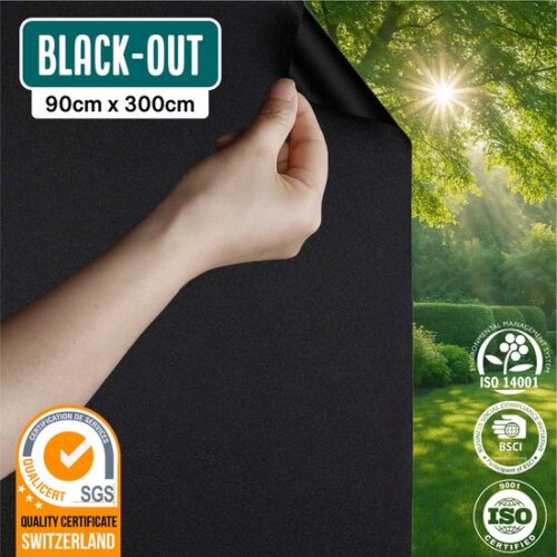 Homewell® Verduisterende Raamfolie - 90x300cm - Statisch & Herbruikbaar - 100% Lichtdicht - Raamfolie Zwart - Zonwerend & Anti-inkijk