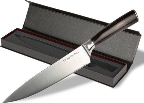 KitchenBrothers Professioneel RVS Koksmes 20 CM - Universeel Japans Keukenmes - Stainless Steel Chef Mes - Hout Handvat - Staal/RVS