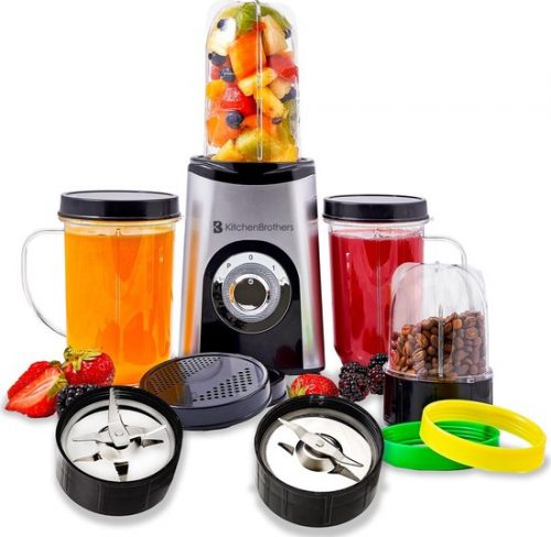 KitchenBrothers Smoothie Blender - 13-Delige Set - 4 Bekers - Smoothiemaker To Go - 350W - RVS