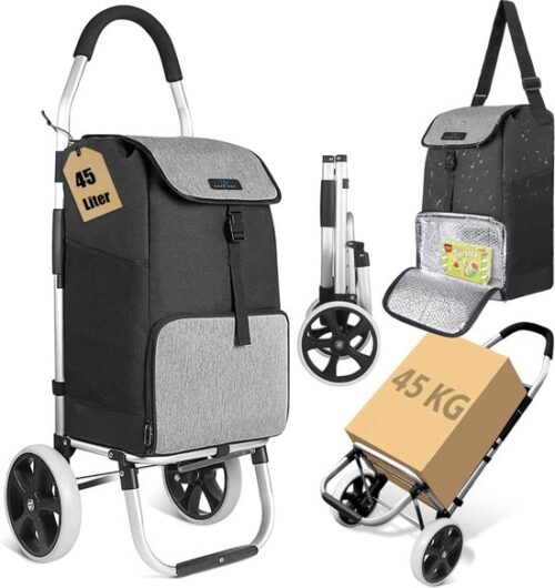 Safe Age® Boodschappentrolley met koelvak en haak voor winkelwagen - 45L - boodschappenwagen - steekwagen functie - boodschappenkar - opvouwbaar