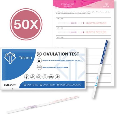 Telano Ovulatietest Dipstick Gevoelig 50 testen - Gratis Zwangerschapstest strip - Ovulatiekalender
